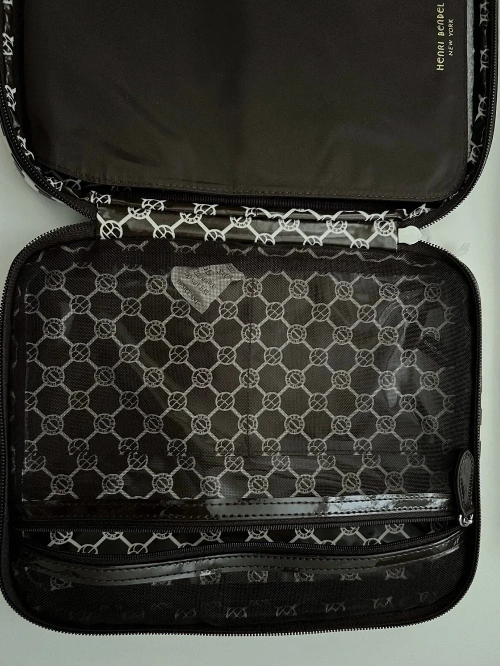 Henri Bendel Brown & White centenial Stripe Cosmetic/brush Case